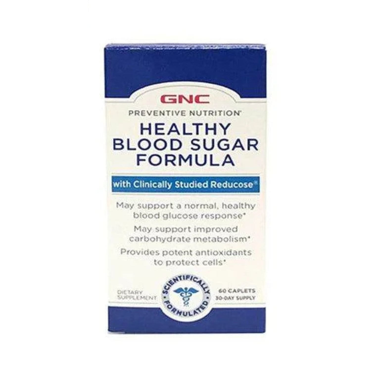 Front view of GNC Healthy Blood Sugar Formula 60 tablets bottle showing the main supplement label