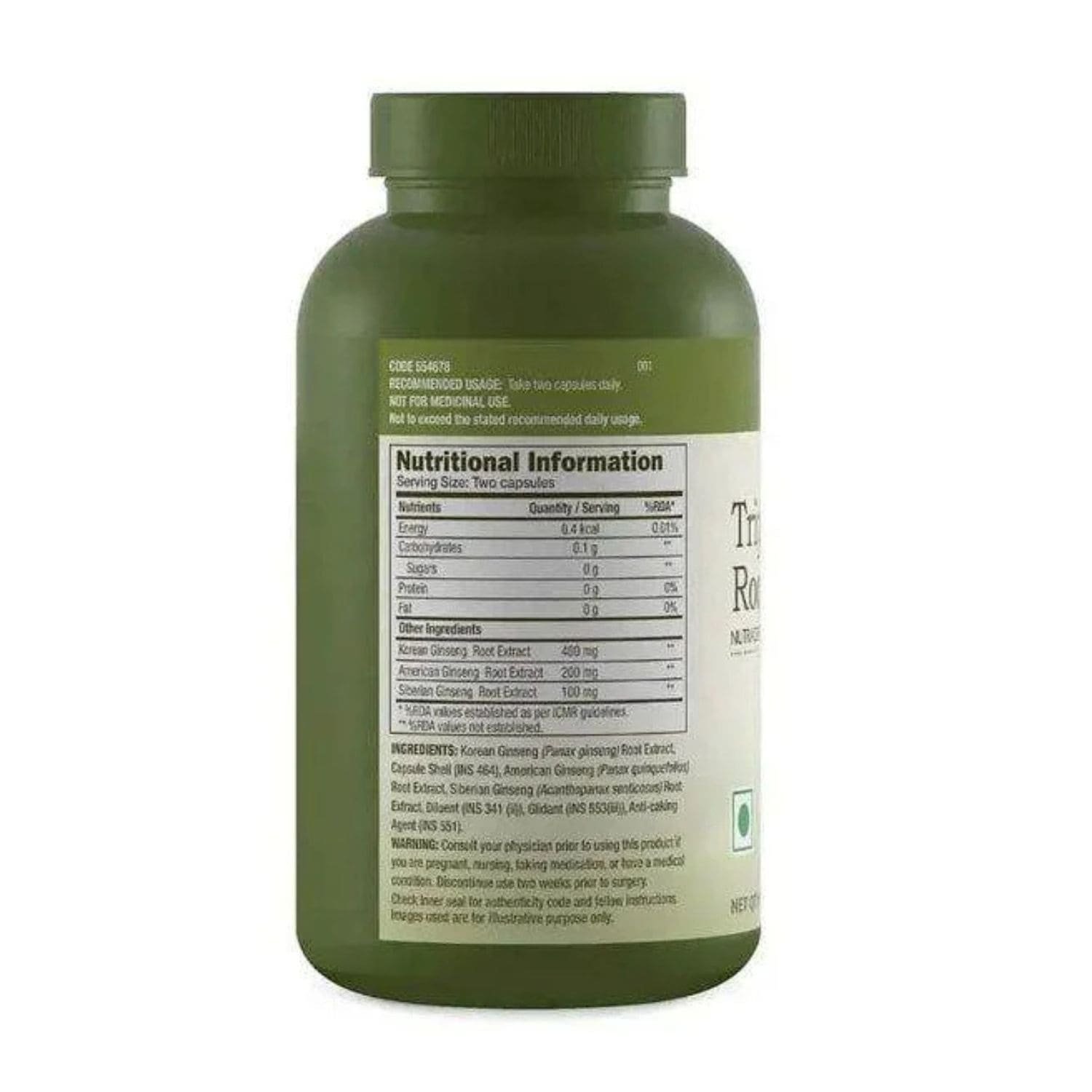Supplement facts label showing active ingredients in GNC Herbal Plus Triple