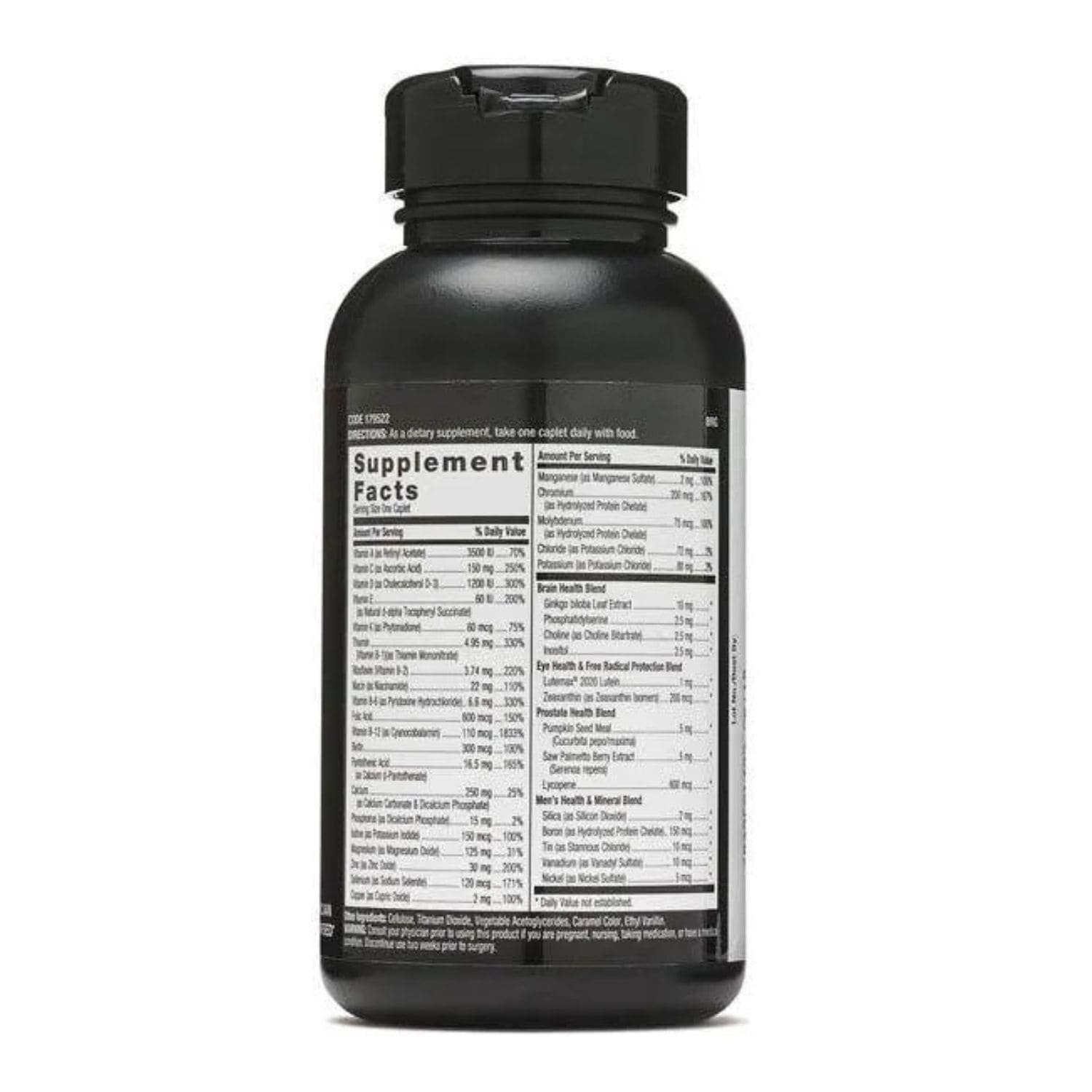 GNC Mega Men 50 Plus One Daily 60 Caplets supplement facts label