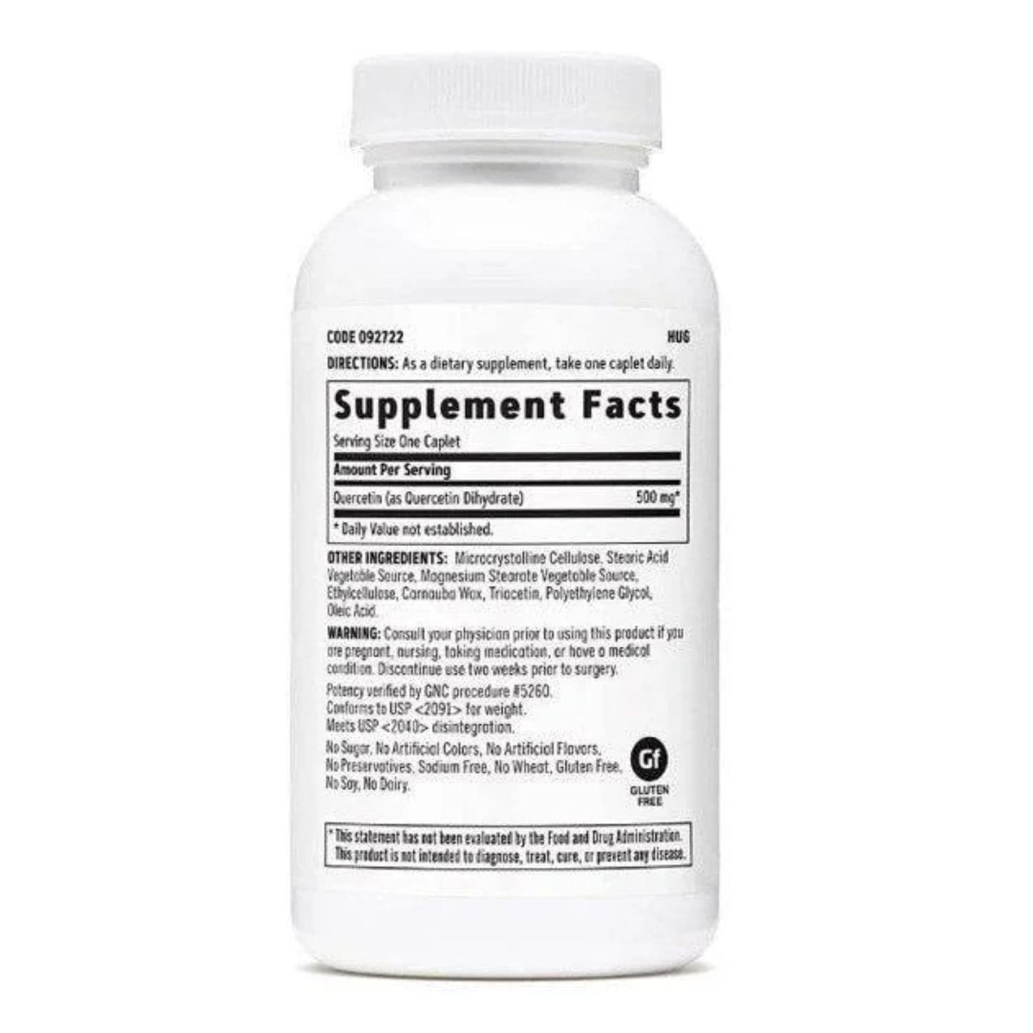 GNC Quercetin 500mg 60 Tablets Supplement Facts