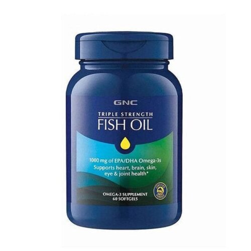 GNC Triple Strength Fish Oil 60 Softgels bottle front view,