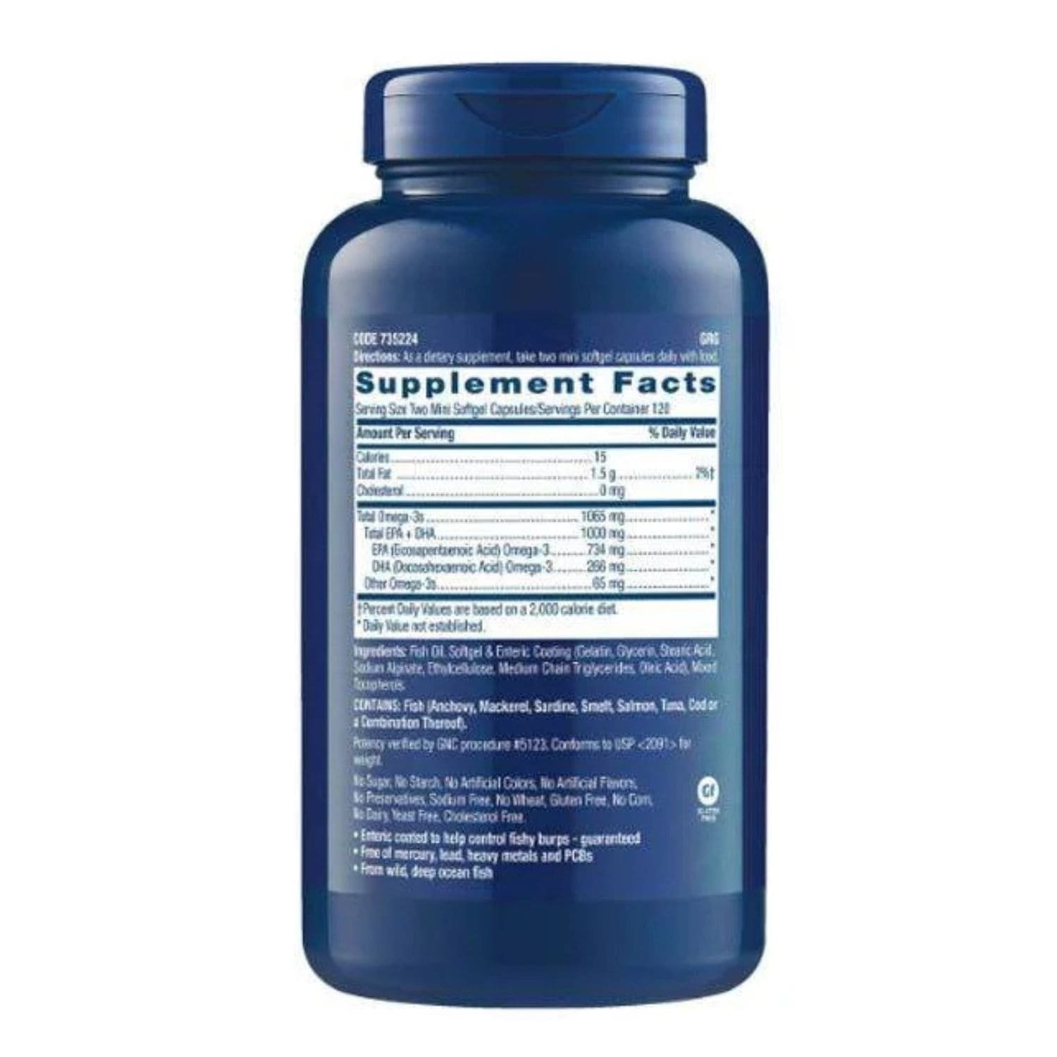 GNC Triple Strength Fish Oil 60 Softgels supplement facts label showing high-potency