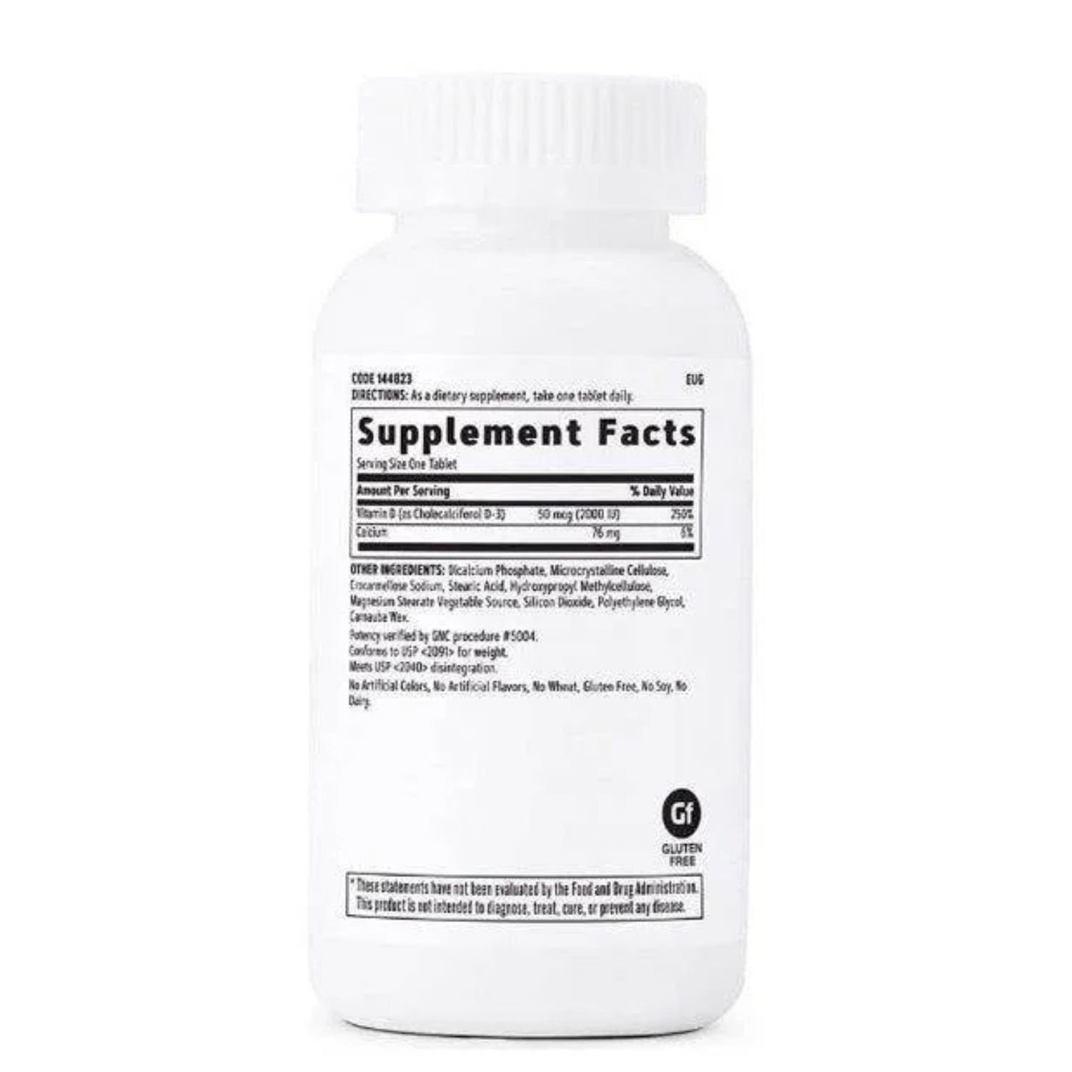 Supplement facts and ingredients label image of GNC Vitamin D3 50mcg 2000IU 180 Tablets