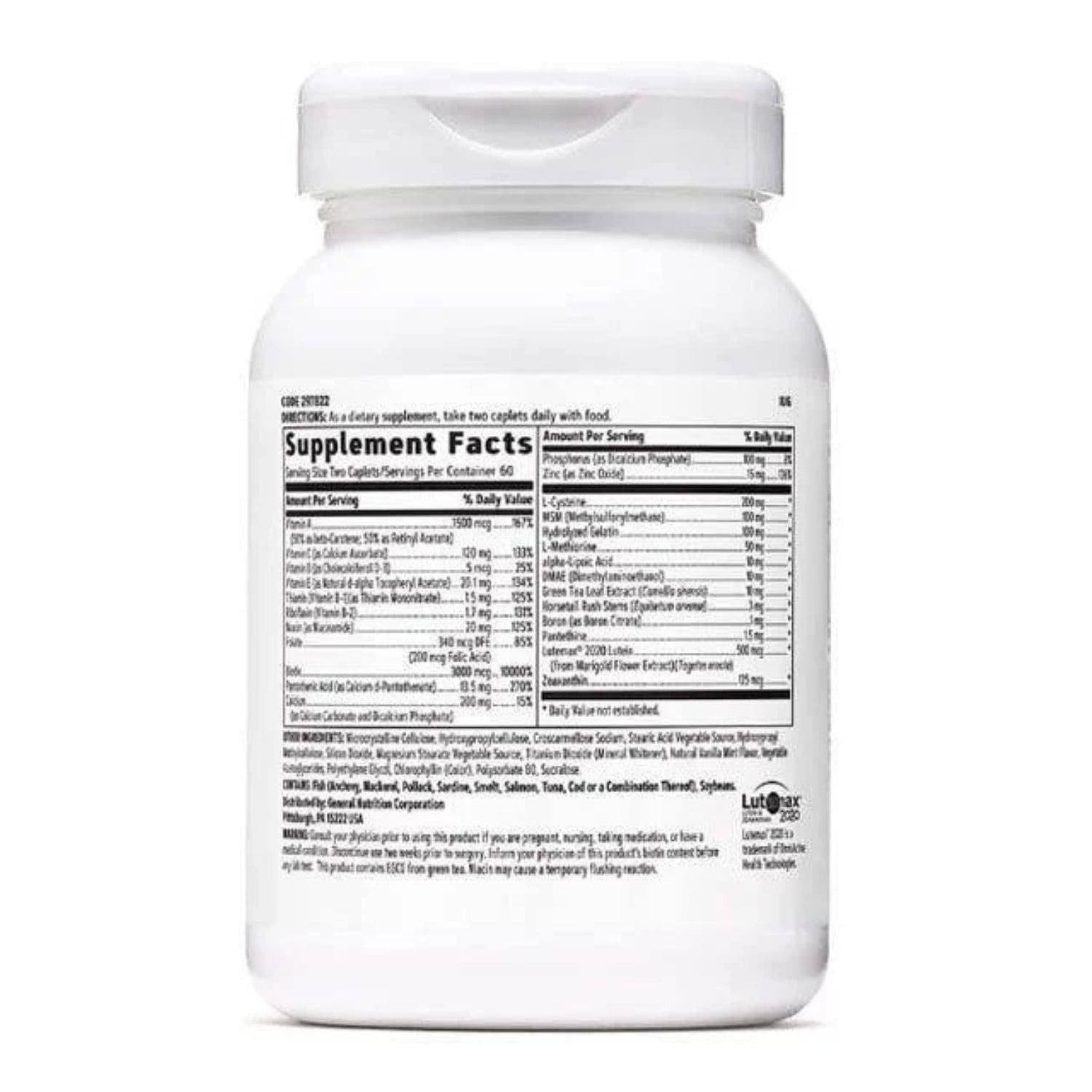 GNC Womens Hair Skin and Nails Beauty Basics 60 Tablets Supplement Facts Ingredients Label
