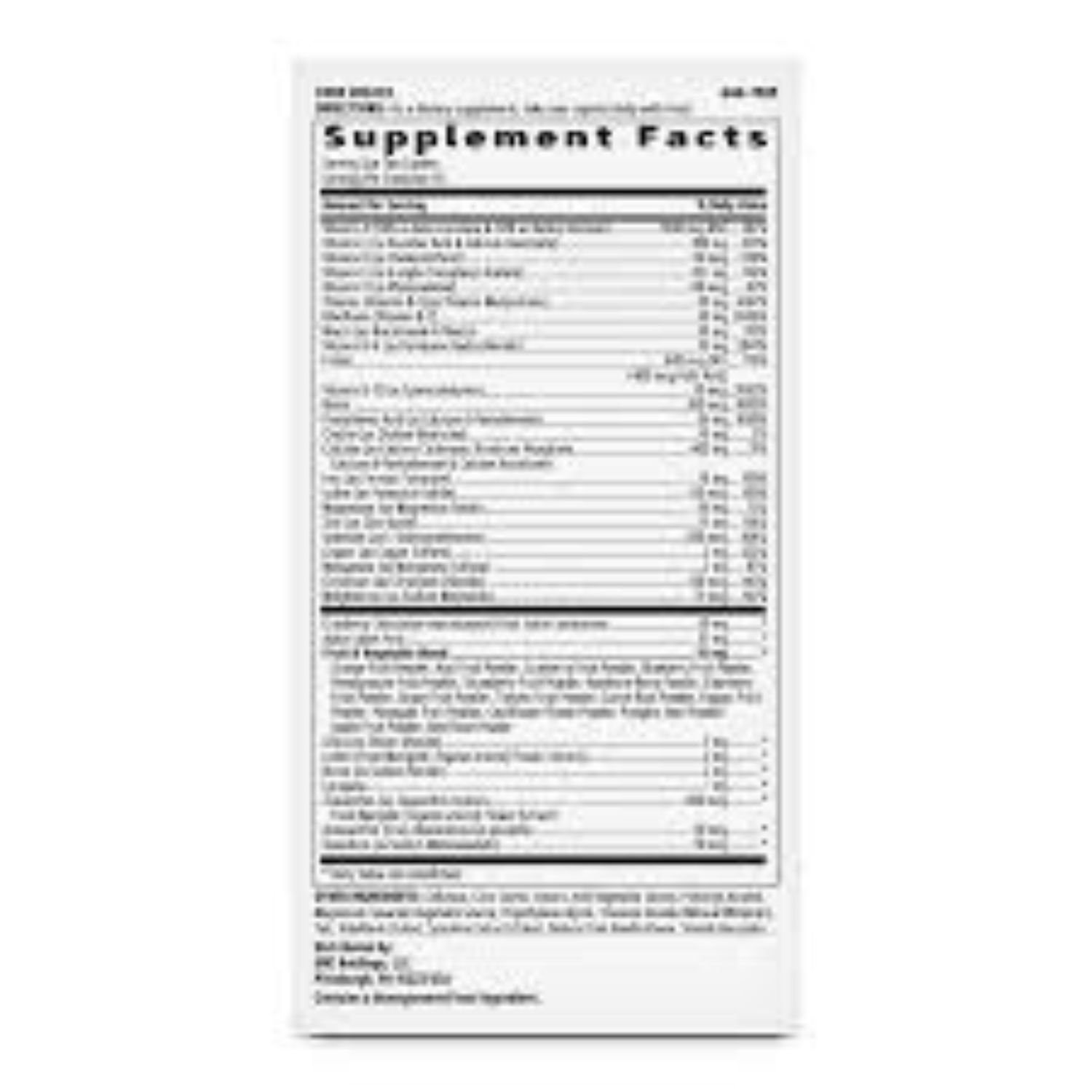 Supplement facts and ingredients label image of GNC Womens Ultra Mega 90 Caplets