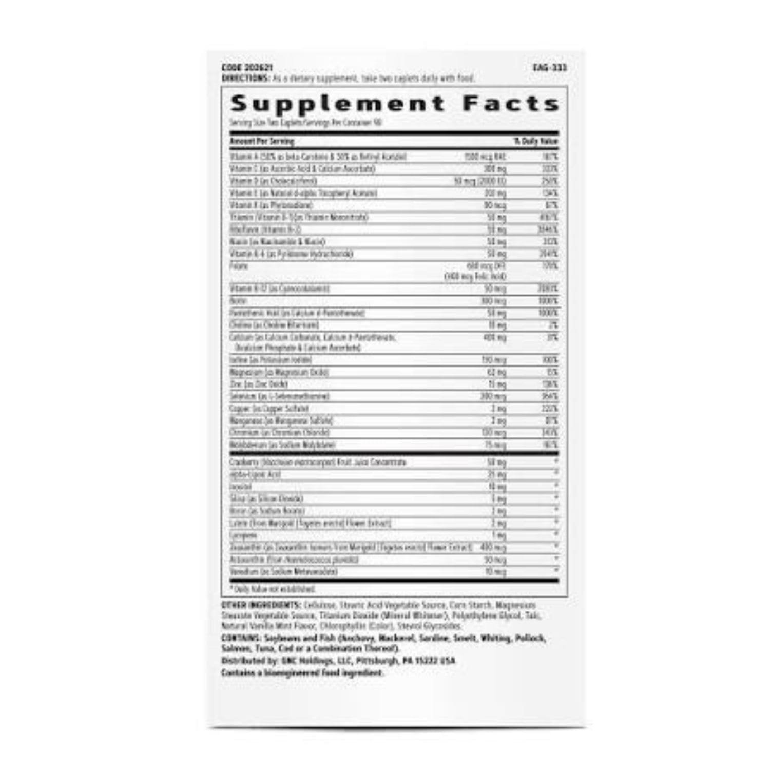 Supplement facts and ingredients label image of GNC Womens Ultra Mega 50 Plus 60 Caplets