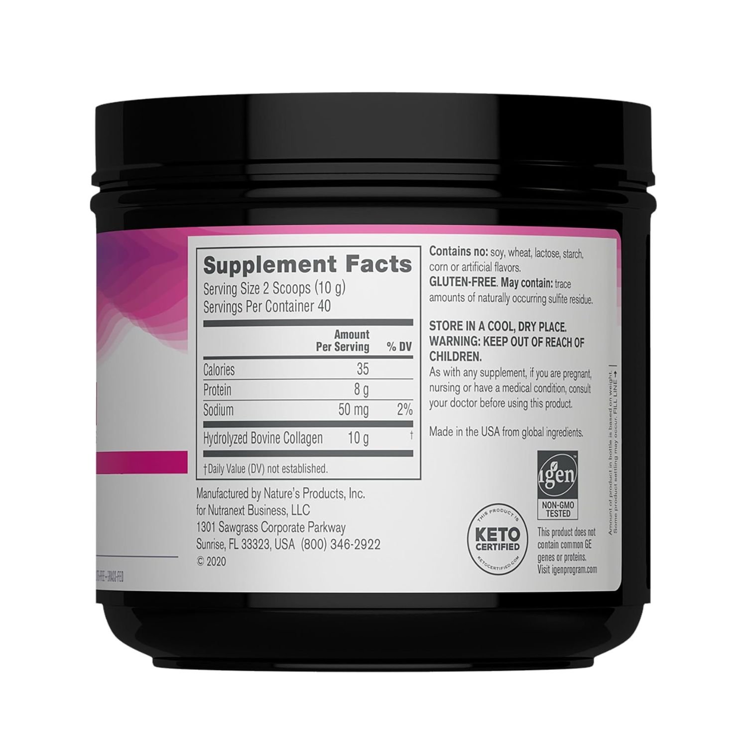 Supplement facts label for NeoCell Super Collagen Peptides Unflavored 400g 14oz