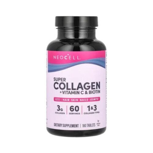 Neocell Super Collagen plus Vitamin C and Biotin 180 Tablets bottle for hair skin nail and joint support.