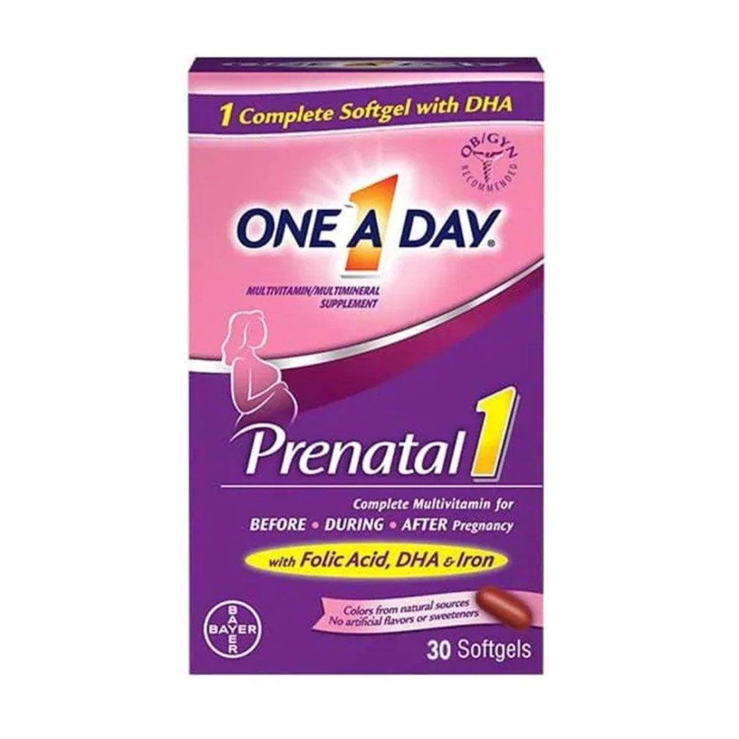 One A Day Women's Prenatal 1 multivitamin 30 softgels bottle