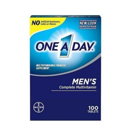 Front view of One A Day Men’s multivitamin bottle containing 100 tablets, showing the nutritional supplement