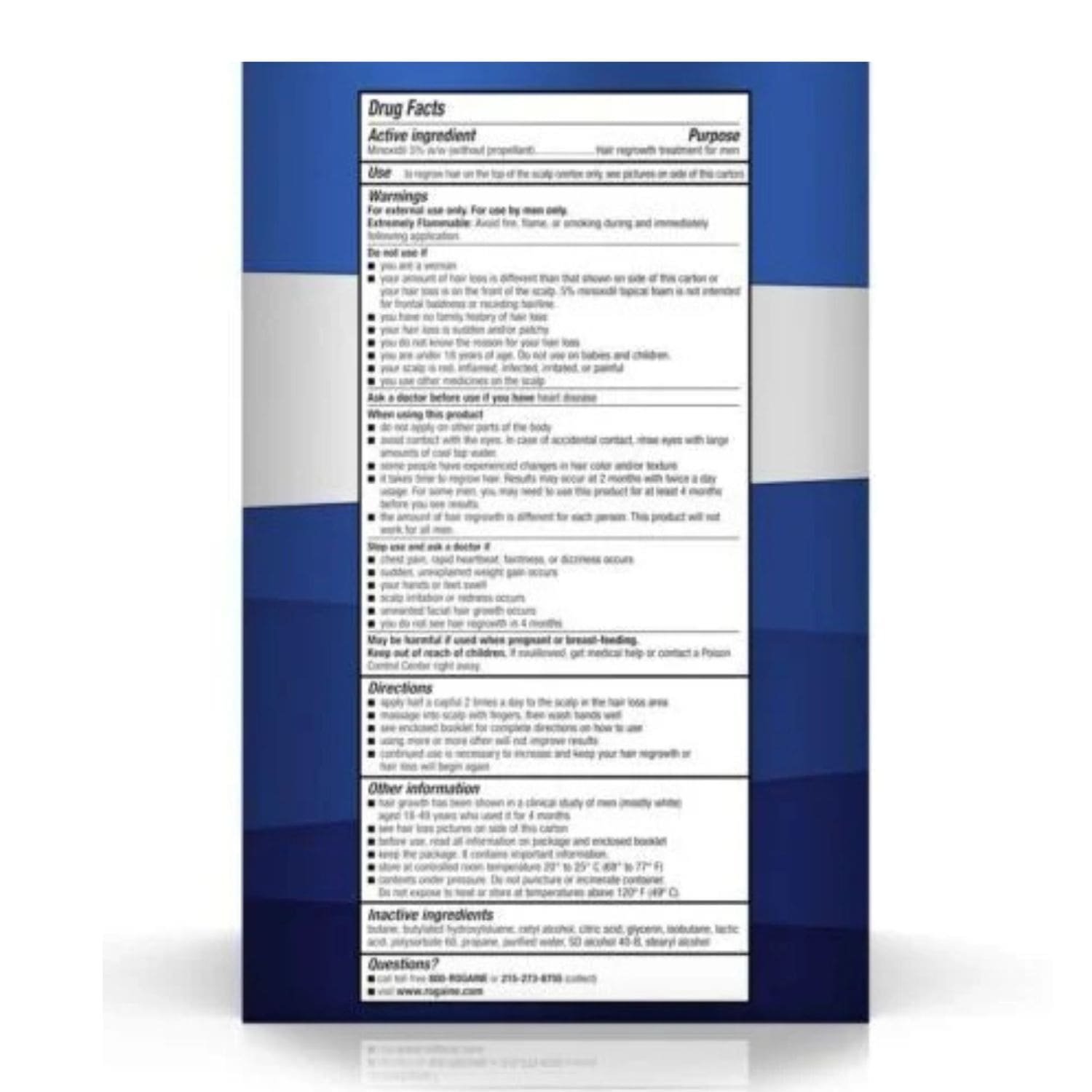 Rogaine 5% Minoxidil Foam 3-month supply product packaging ingredients label