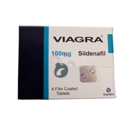 Front packaging layout of original Pfizer Viagra 100mg 4 film-coated tablets box