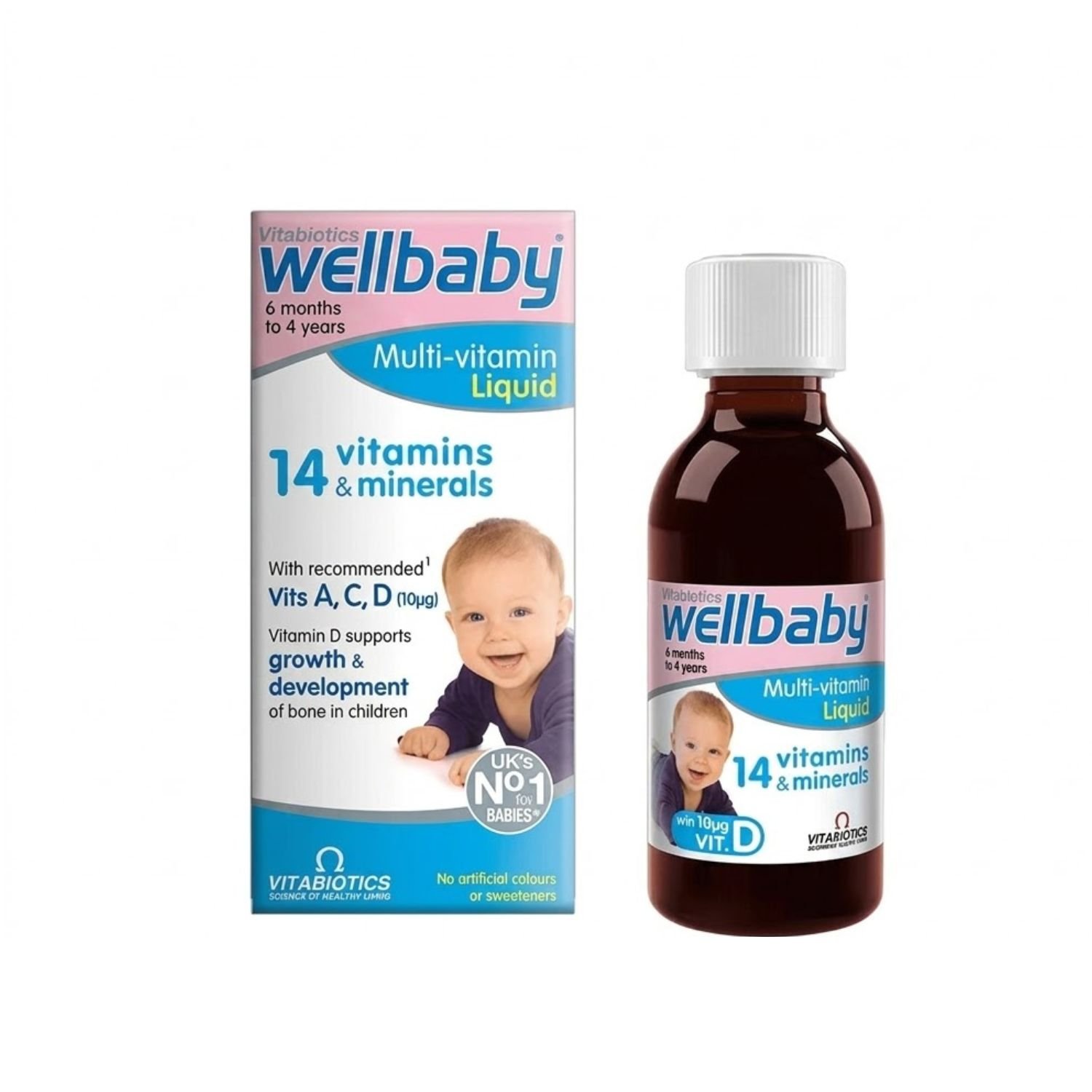Vitabiotics Wellbaby Multivitamin Liquid bottle and packaging box