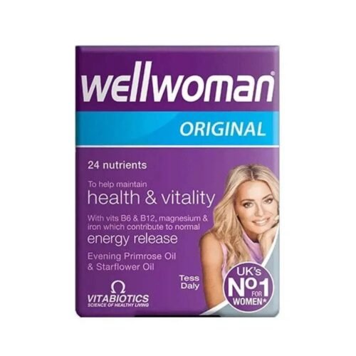 Vitabiotics Wellwoman Original 30 tablets pack on a clean white background, premium health supplement for women